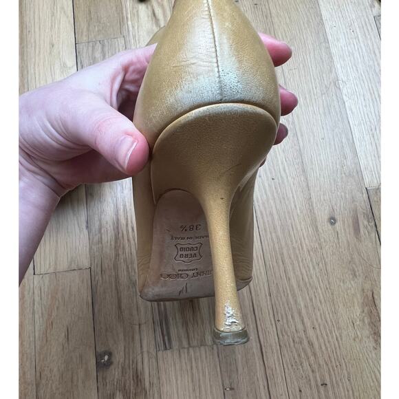Jimmy Choo Women's 38.5 US 8.5 Camel Tan Heels Pumps Pointed Toe FLAWS - Picture 13 of 15